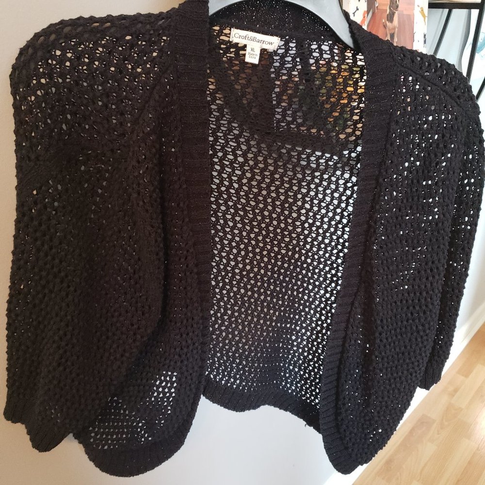 Womans Black Mesh Open-Front Crop Bolero XL